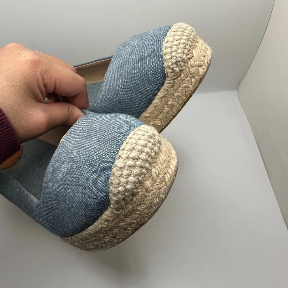 J.Crew Women’s Seville Espadrille Platform Wedge Canvas Light Blue Sz 9